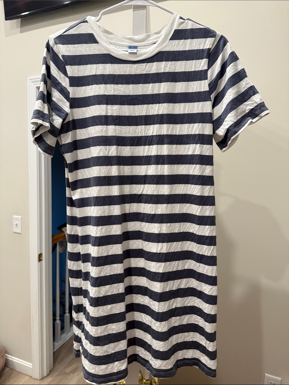 Old Navy Navy and White Striped T-Shirt Dress
